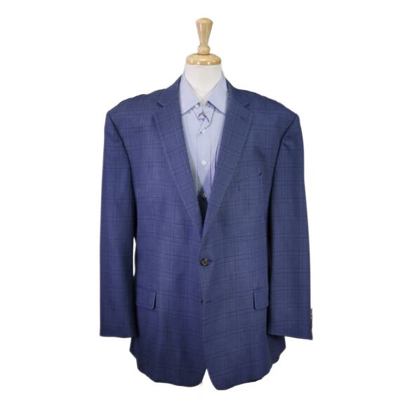 Ralph Lauren Men's Blue Windowpane Silk Wool 2-Btn Sportcoat Blazer 52R - Picture 1 of 9
